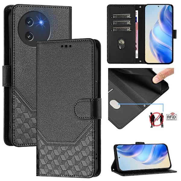 Honeycomb Prægning RFID Læder Telefon Cover Til Doogee Note 59 / Note 59 Pro Black
