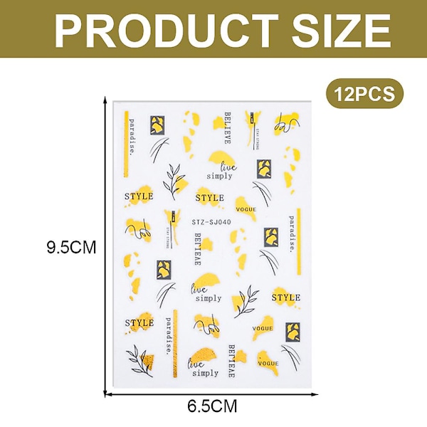 12 Arkkia Kynsitaidetarroja Itseliimautuvia Kynsitaidetarvikkeita Kynsien DIY-koristeisiin Style 3