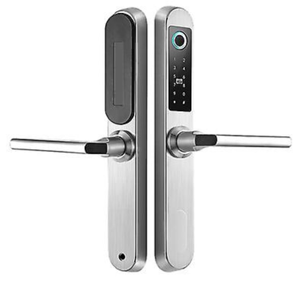 Smart dörrlås med fingeravtryck, handtag, pekskärm, knappsats, dödbult, lösenordskod, spaklås, vattentätt, stöldskyddat dörrlås med nyckel, kort för lägenhet
