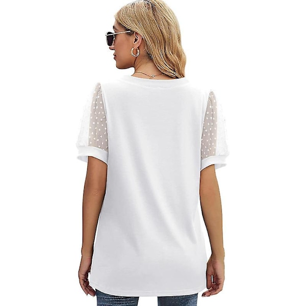 Naisten kesäinen lyhythihainen V-aukkoinen rento pusero White XL