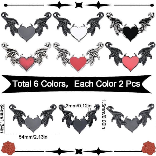 1 Ask 12 st Bat Charm Gothic Style Halloween Bat Wing Charm Svart Vit Röd Hjärta Charms Djävulsvingar Länkar Dubbel Loop Länkande Connector Charm