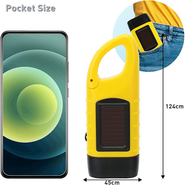 Ultraljusstark LED-ficklampa - Bärbar solcellslampa med vev, ficklampa för camping och tält - Gul