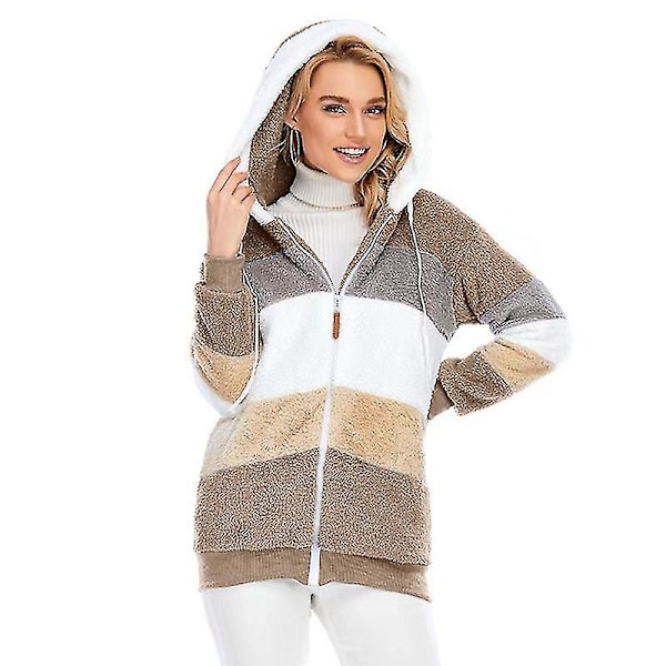 Naisten takki hupulla, muodikas, pitkähihainen, tuulenpitävä, lämmin ja väljä 2XL Khaki
