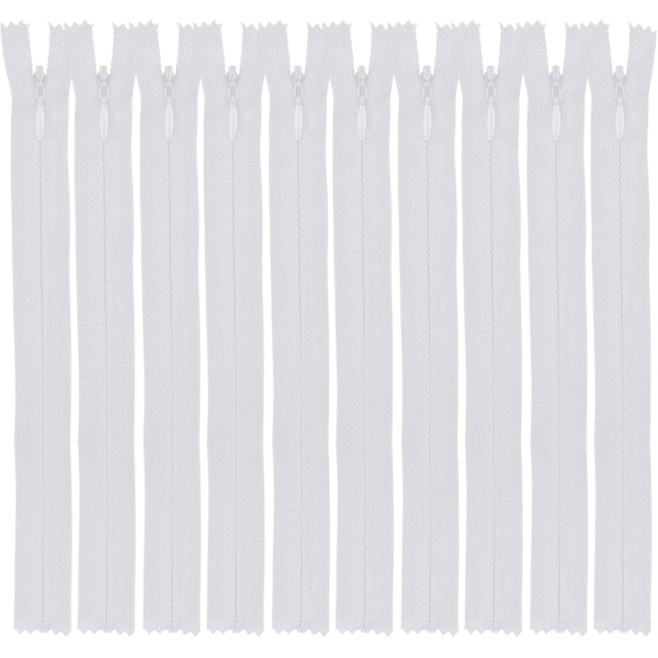 10 stk. 20 cm Usynlige Nylon Glidelåser for Søm og Håndverk, Hvit