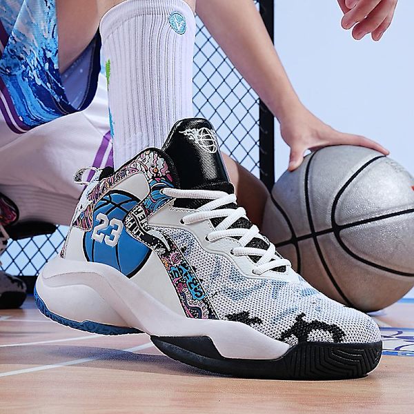 Mænds Basketballsko Letvægts Åndbare Vandresko Atletiske Mode Sneakers 3D9280 WhiteBlack EU 43