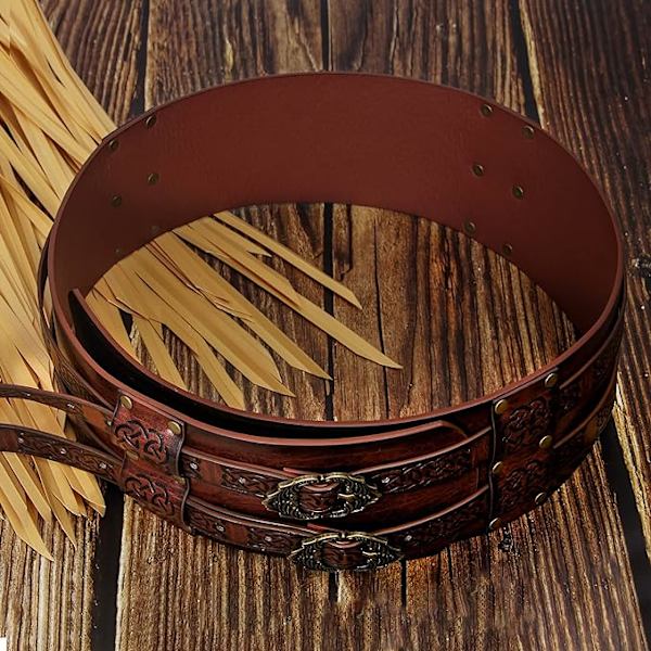 Viking bred bälte, medeltida PU läder kant bälte riddare korsett bälte, LARP Halloween kostym brown