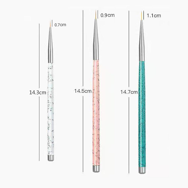 Kynsitaiteen Liner-sivellin, UV-geelimaalin raidalliset siveltimet lyhyisiin vetoihin, yksityiskohtiin, sekoittamiseen, pitkänomaisiin linjoihin colorful quantity  3pcs