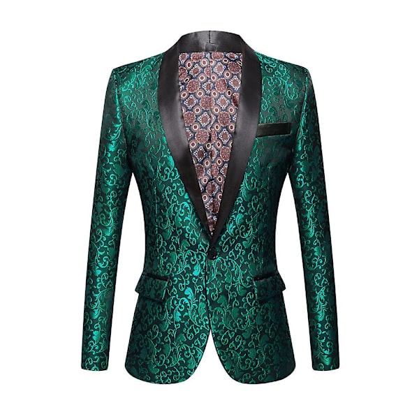 Herre Blomstret Revers Blazer Jakkesæt Print Dinner Smokingjakke green s