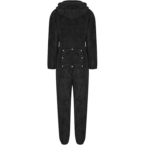 Kvinnors sexiga djup V-ringad bodycon jumpsuit pyjamas långärmad romper nattkläder Black M