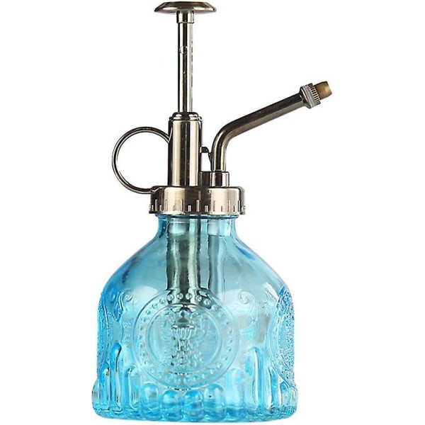 Glasväxtsprayflaska, 6,5" hög vintage vattenkanna med topppump, läckagesäker högt finfördelande munstycke-blått