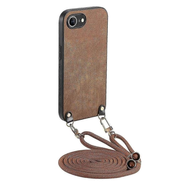Retro læder telefoncover med justerbar rem til Iphone 16e - Lilla Brown