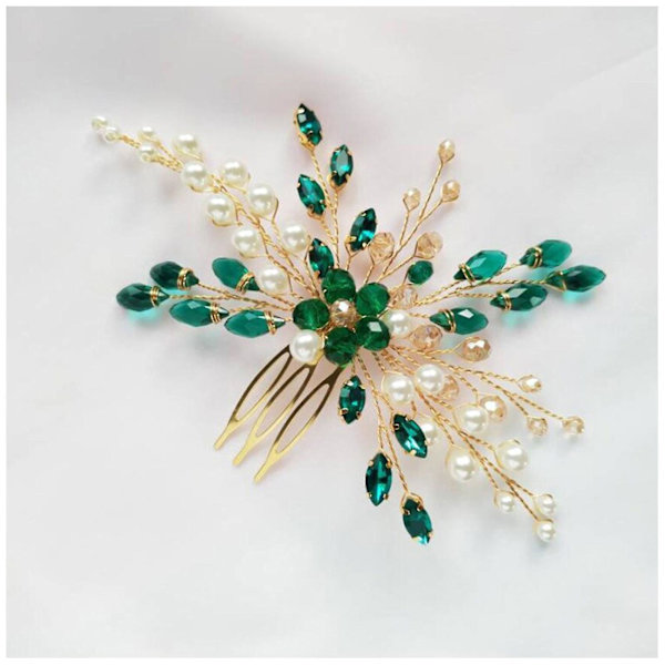 Rhinestone Bryllupshårkam Hårstyling Verktøy Tilbehør Med Smaragd For Prinsessefest Favoritter Tilbehør