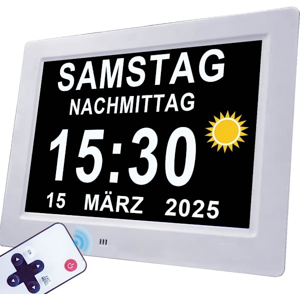 Elektronisk Dag Datum Kalenderklocka, Icke-förkortad Dag Datum, Stor Klocka för Seniorer med Demens, Alzheimers Sjukdom, med Fjärrkontroll