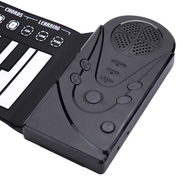 Hopfällbart elektroniskt tangentbord handrullande upp piano bärbart 49 tangenter för barn barn nybörjare Black