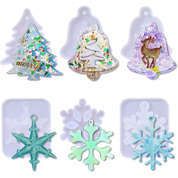 6 Stykker Epoxy Resinforme, Silikoneform (julevedhæng), Resinformsæt, Resin Form Resin Støbeforme Til Julepynt DIY Snefnug