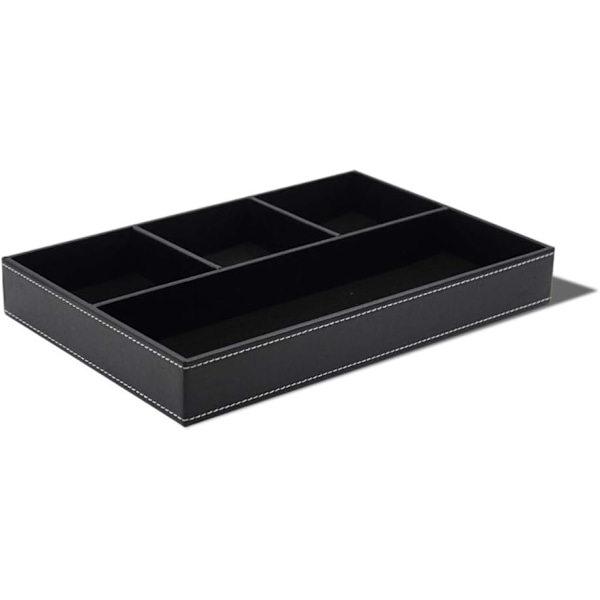 4 Betjeningsbrett, Leatherete Organizer Box Skrivebord Kommode Topp Leatherete Oppbevaringsboks Soverom Skrivebord Arrangør (Svart)