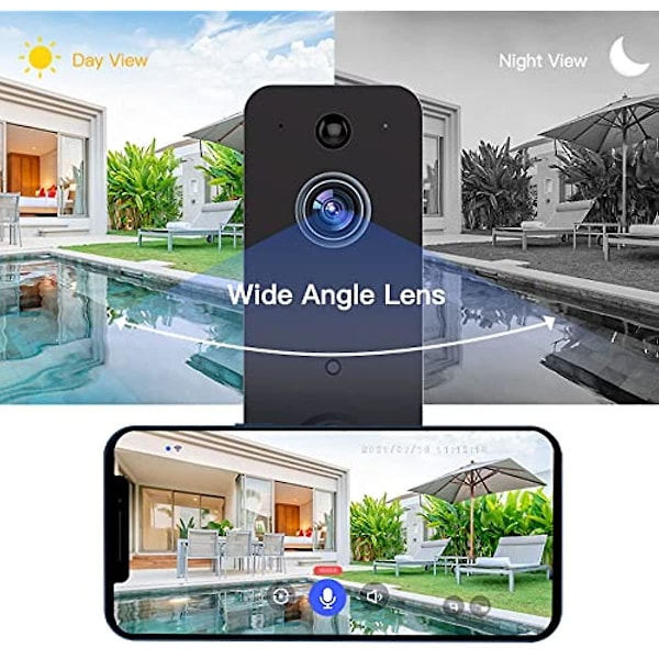 Trådlös wifi-videodörrklocka med inomhusklocka, IP65 vattentät smart dörrklocka med rörelsedetektor, 1080 HD-video, nattseende, molnlagring, 2-w