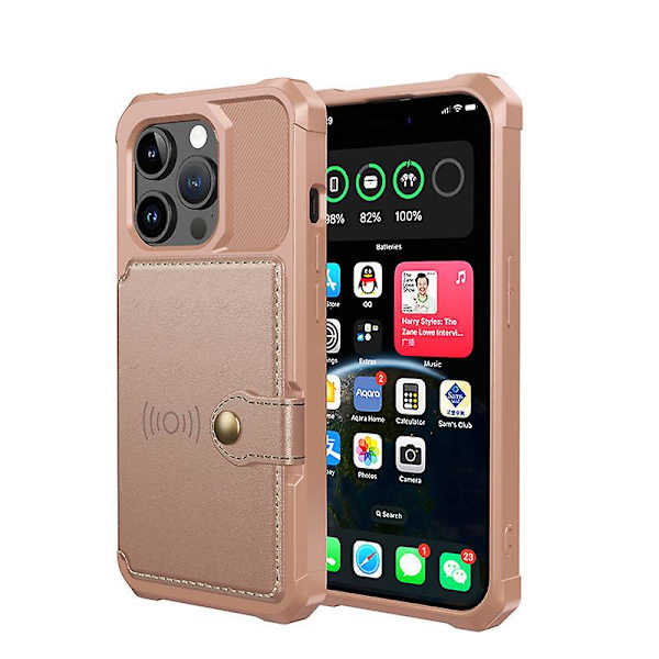 Iphone 15 Pro Max Fodral Med Korthållare, Hållbart Stötsäkert Robust Telefonfodral Gold iphone 15 Plus