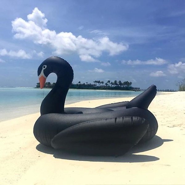 Cool 190cm Sort Svane Kæmpe Pool Float Oppustelig Cirkel Svømmeringe Ride-on Luftmadras Flydende Seng Sommer