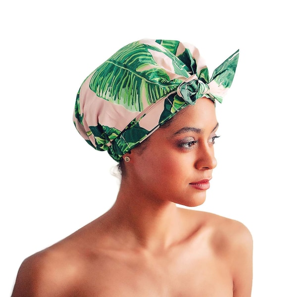 Luksuriøs dusjhette for kvinner, vanntette badehetter med sløyfe, gjenbrukbare dusjhetter, multifunksjonell dusjhette, hodeplagg for hjemmebad Palm Leaves