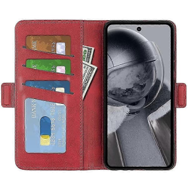 For Hmd Pulse/ Pulse+/ Pulse Pro Wallet Case Kalvetekstur Læder Stå Telefon Cover Red