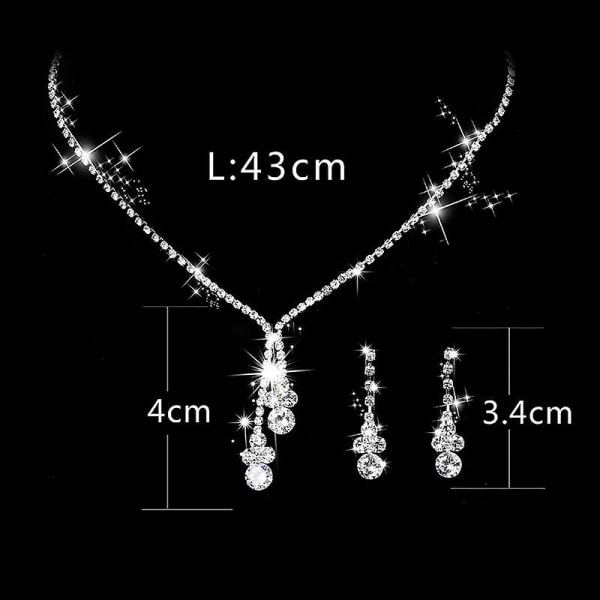 (silver)2 st Brudbröllop Kristallhalsband Örhängen Set Silver Brudchoker Halsband Hängsmycken för kvinnor och flickor