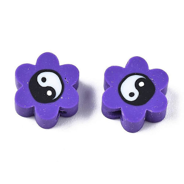 50 st Handgjorda Polymerlera Pärlor för DIY Smycken Hantverk Tillbehör Blomma med Yin Yang Blandade Färger 9x8~8.5x4~4.5mm Hål: 1.8mm