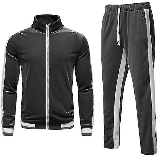 Mjukisdress i sammet för män, avslappnad jacka och byxor Grey XL
