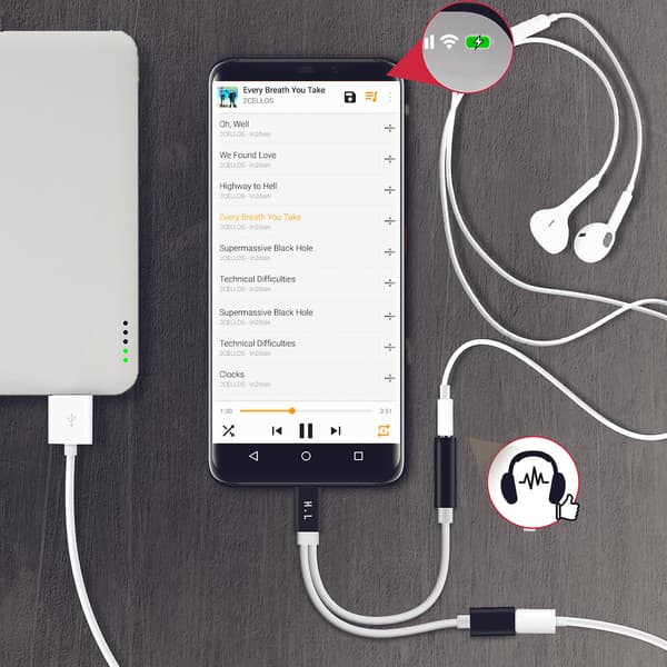USB-C - 3,5 mm:n liitin ja USB-C-audio- ja lataussovitin, kompakti 12 cm - Musta
