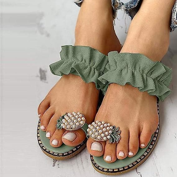 Sandaler til kvinder, flade, afslappede slippers med ringtå, strandsko Green 41