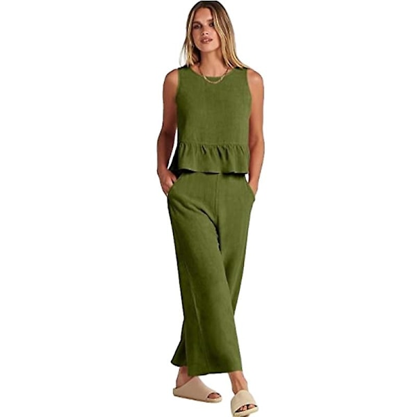 Sommersæt til kvinder, 2-delt, afslappet tanktop og bukser Green M