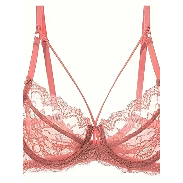 Kukkainen pitsiliivit ja pikkuhousut, hengittävät push up -vuorittomat liivit ja läpinäkyvät pikkuhousut, naisten alusvaatesetti Pink 70D