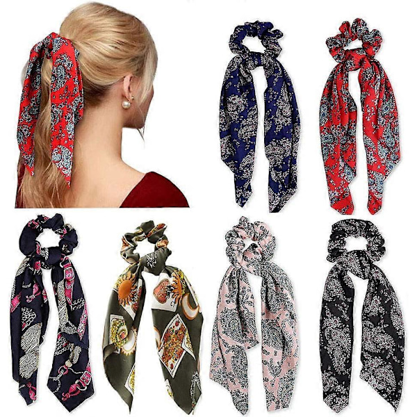 6 stk. Hår Scrunchies Satin Silke Elastiske Hårbånd Hestehaleholder Hår Elastikker Vintage Hårtilbehør til Kvinder Piger