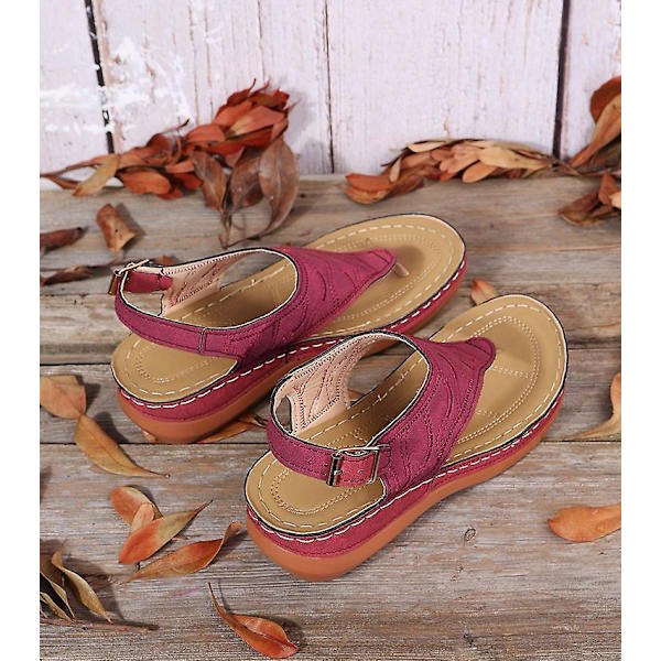 Dam Solid Color Broderade Flip Flop Sandaler Strandtofflor 086 Red EU 41