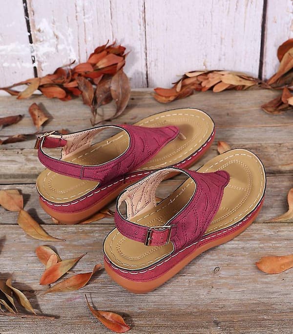 Dames Solid Farvede Brodererede Flip Flop Sandaler Strandtøfler 086 Red EU 40