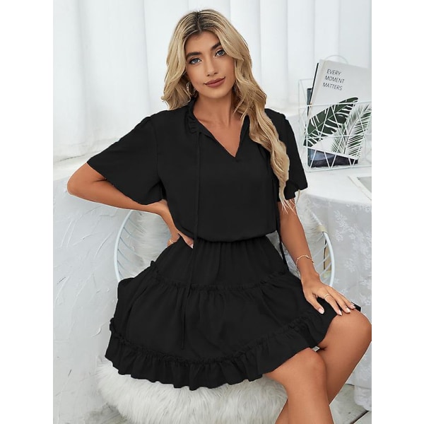 Dame V-hals Flæse Chiffon Kjole Blue L