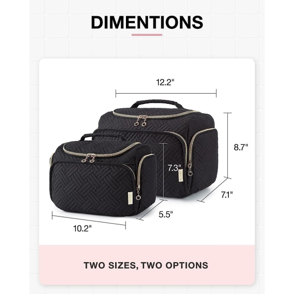 Rese-necessär, stor vidöppen resväska för toalettartiklar, smink-kosmetisk resväska med handtag black Large