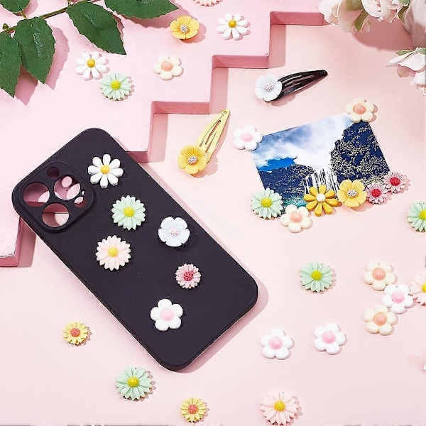 80 st 10 stilar Cabochon Blommor Resin Charms 3D Daisy Blommor Flatback Mini Prästkragar Lösa Pärlor Cabochons Charms