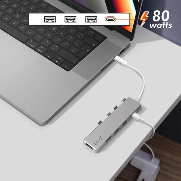 USB-C Hub med 4 USB-porter Rask 5Gbps Overføring OTG Funksjon LinQ