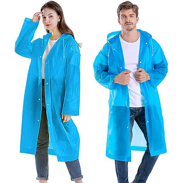 Ponchot aikuisille, uudelleenkäytettävät - Hupulliset sadetakit miehille, selviytymiseen, kestävä, armeijatason, vedenpitävä sadetakki Blue