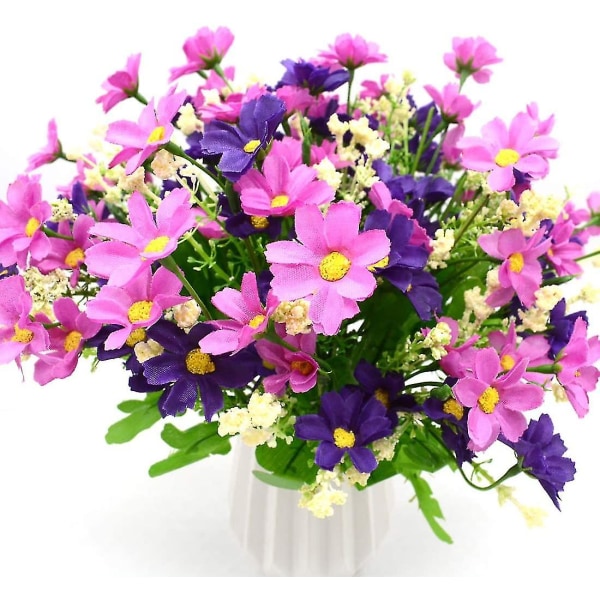 4 Kunstige Blomsterbuketter 28 Hoder, Søte Falske Tusenfrydblomster (rød) Purple