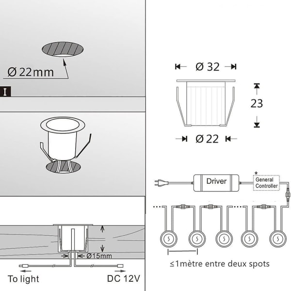 16 stk. LED Innfelte Spotlights, IP67, 0.6W DC12V, Hvitt Lys [Energiklasse A+]