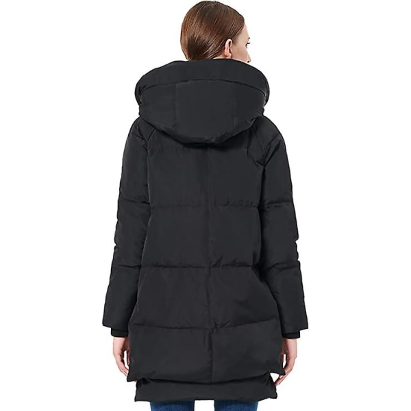 Kvinnors förtjockade dunjacka varm vinterdunrock Black XL
