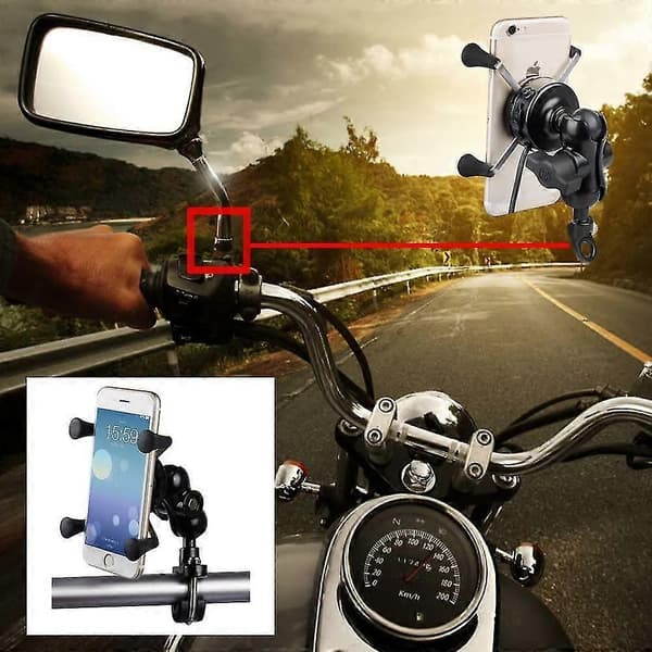Motorcykel Telefonholder Med USB Oplader Til 3.5\" Til 6\" Mobiltelefon