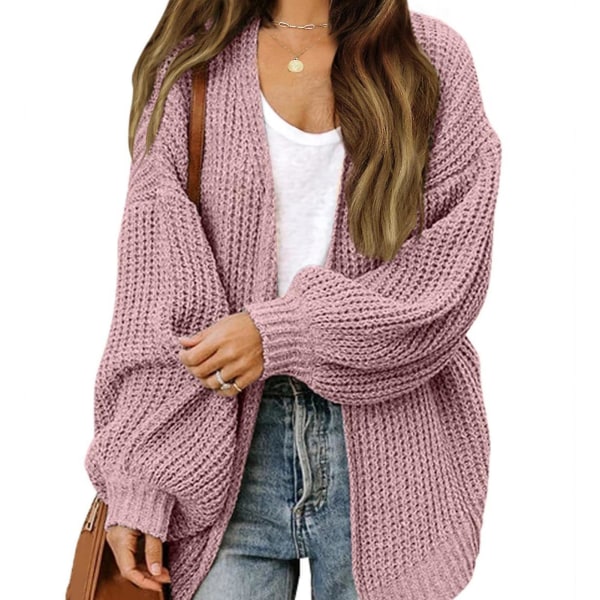 Dam tröja vinter casual oversized chunky ytterkläder med ficka för vardagsarbete shopping L Pink