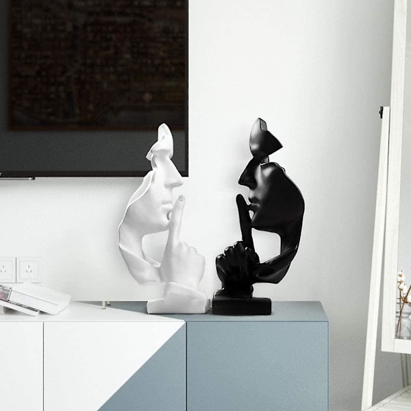 Den Tænkendes Tavshed Er Guldskulpturer, Resin Statue Håndværk Dekoration Kunst Ornamenter Nordisk Stil Kunstværk, sort