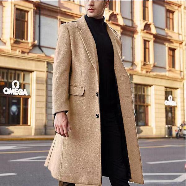 Herre Casual Trenchcoat Slim Fit Lang Jakke Overfrakke Yellow M