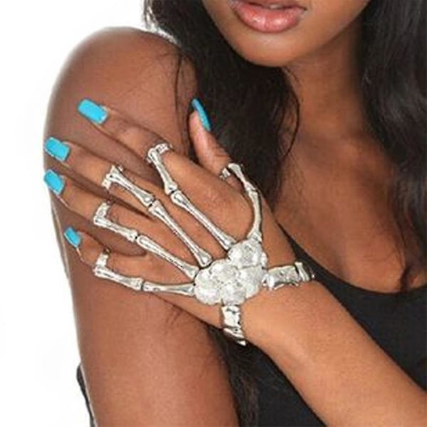 Mode Kvinnor Punk Armband Legering Skull Finger Hand Kedja Skelett Ben Dam Flickor