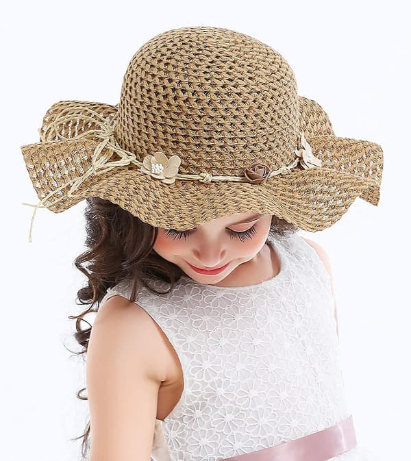 Flickor Halmhatt Solhatt Sommar Strandhatt Med Blommor