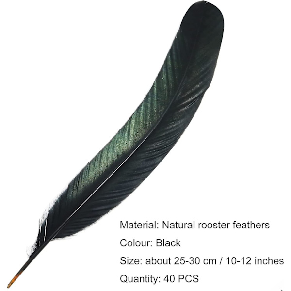 Hane Fjer 40 stk 25-30cm / 10-12 tommer Sort Naturlig Hanehale Fjer Brugt Hatte Kostume Dekoration, Hanehale Fjer